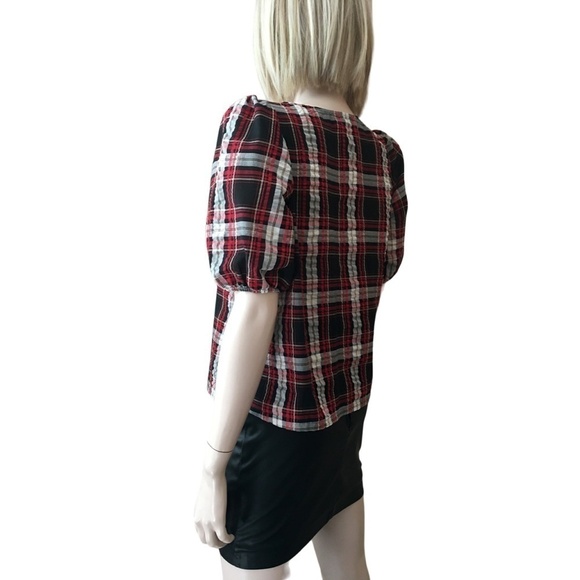 LOFT Blouse Rayon blend Plaid Seersucker Puckered Top Shirt Short Sleeve XS-S - Picture 6 of 15